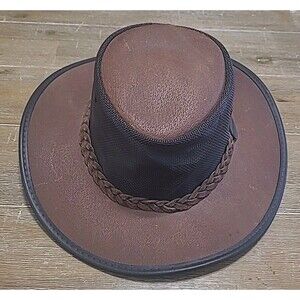 Barmah Hat Wide Brim Leather  Canvas Foldaway Cooler 1068 Cap Size Medium Brown